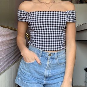 Gingham Print Off the Shoulder Crop